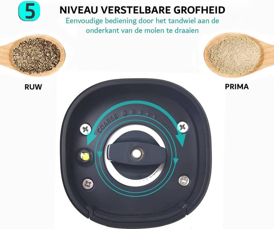 Pepermolen Elektrisch Zoutmolen Verstelbare Maalgraad Roestvrij Staal 2 Stuks Zwart