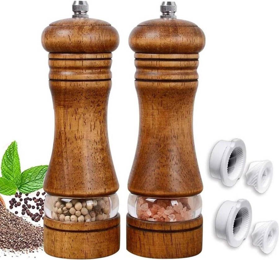 Pepermolen handmatig van massief hout 2 stuks oplaadbaar keramische rotorverbindingen bruin 6.5 inch