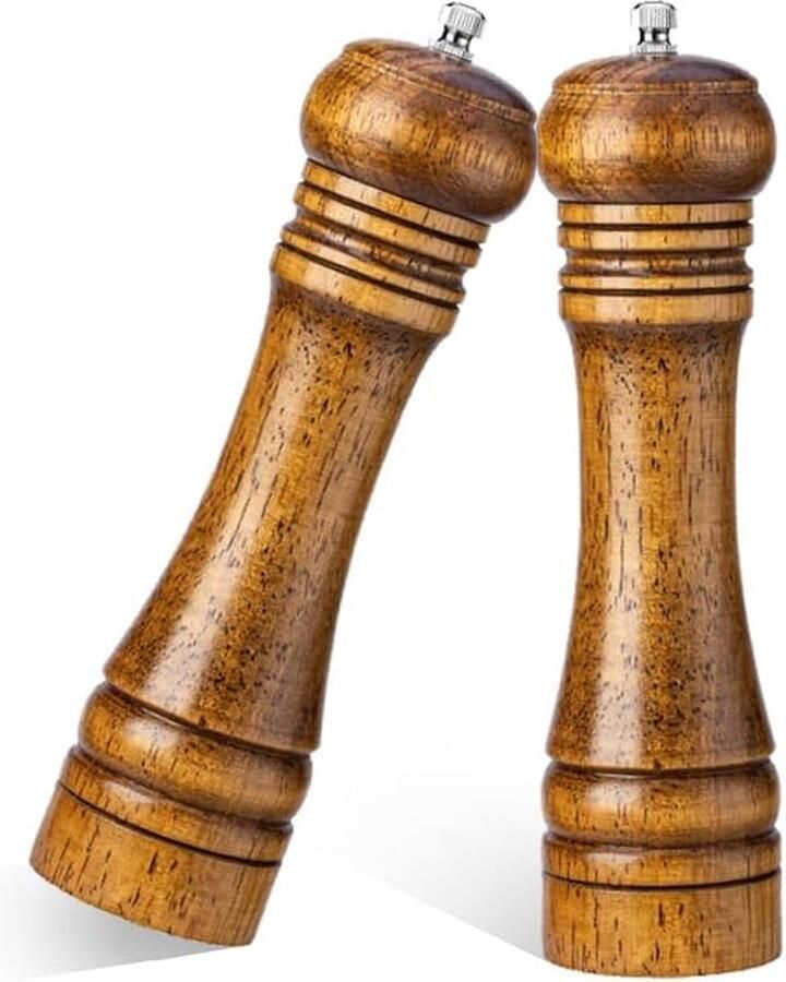 Pepermolen houten molen kruidenmolen zoutmolens pepermolens set met verstelbare keramische maalwerk 20 cm peper- en zoutmolenset