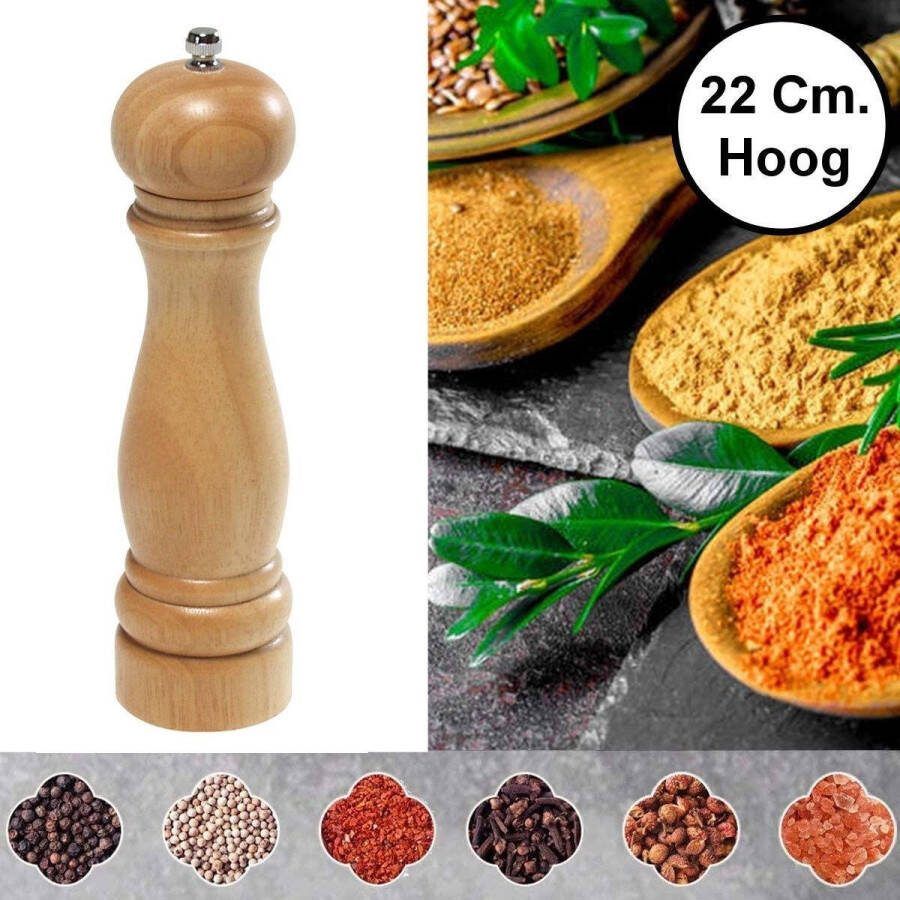 Kesper Pepermolen Rubberhout Ø5.5 Hoogte: 22 Cm Zoutmolen of kruidenmolen Peper Zout Kruiden molen Keramisch maalwerk 22 Cm