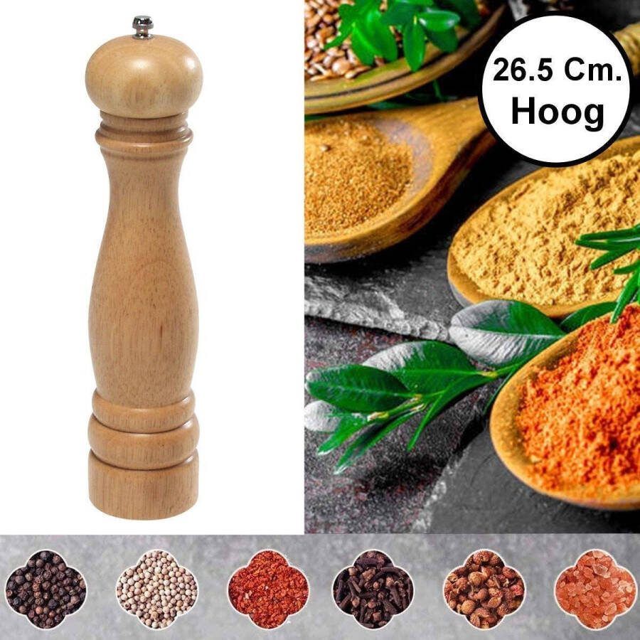 Kesper Pepermolen Rubberhout Ø6 Hoogte 26.5 Cm Zoutmolen en kruidenmolen Peper Zout Kruiden molen Keramisch maalwerk 26.5Cm