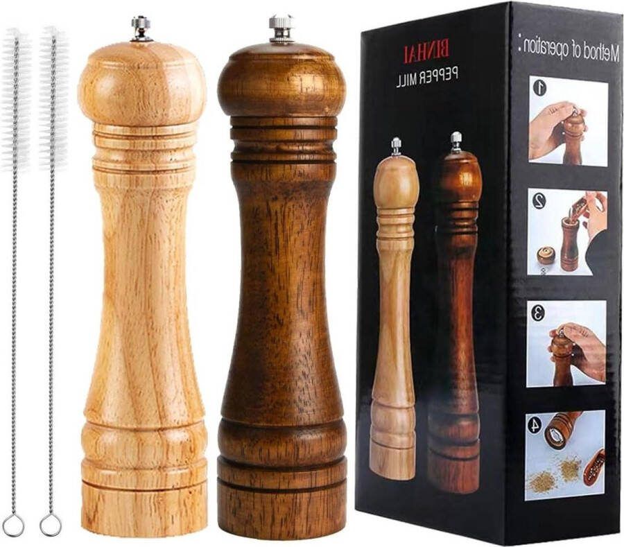 Pepermolen set handmatige houten zout- en pepermaler kit met verstelbare keramische maalbladen 2 stuks 203 cm