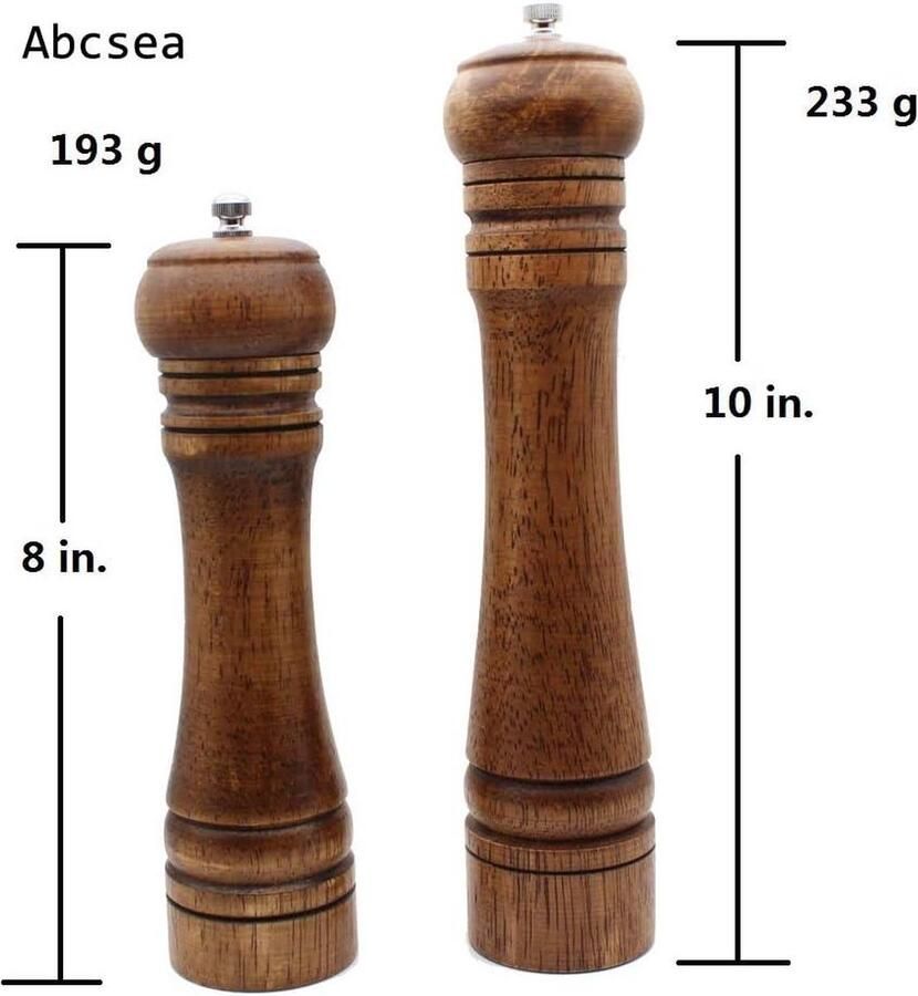 Pepermolen van eikenhout instelbare molen voor zout peper en chilipeper 20 cm en 25 cm