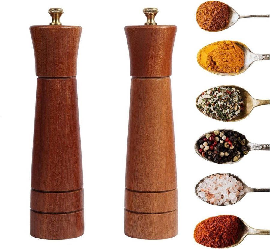 Pepermolens set van YANC 2 stuks hout groot zoutmolen keramisch maalwerk kruidenmolen chilimolen ebbenhout verstelbare grofheid 215 cm hoog Wooden grinder with a diameter