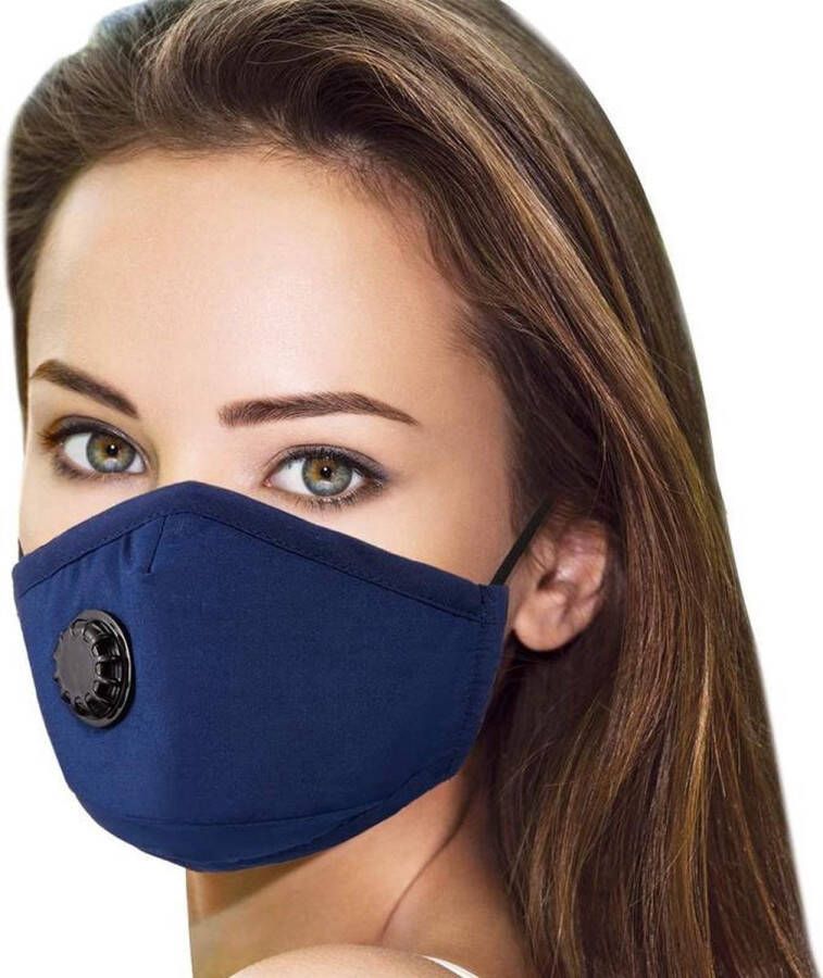 Perfect fit mondmasker mondkapje herbruikbaar blauw met ademventiel