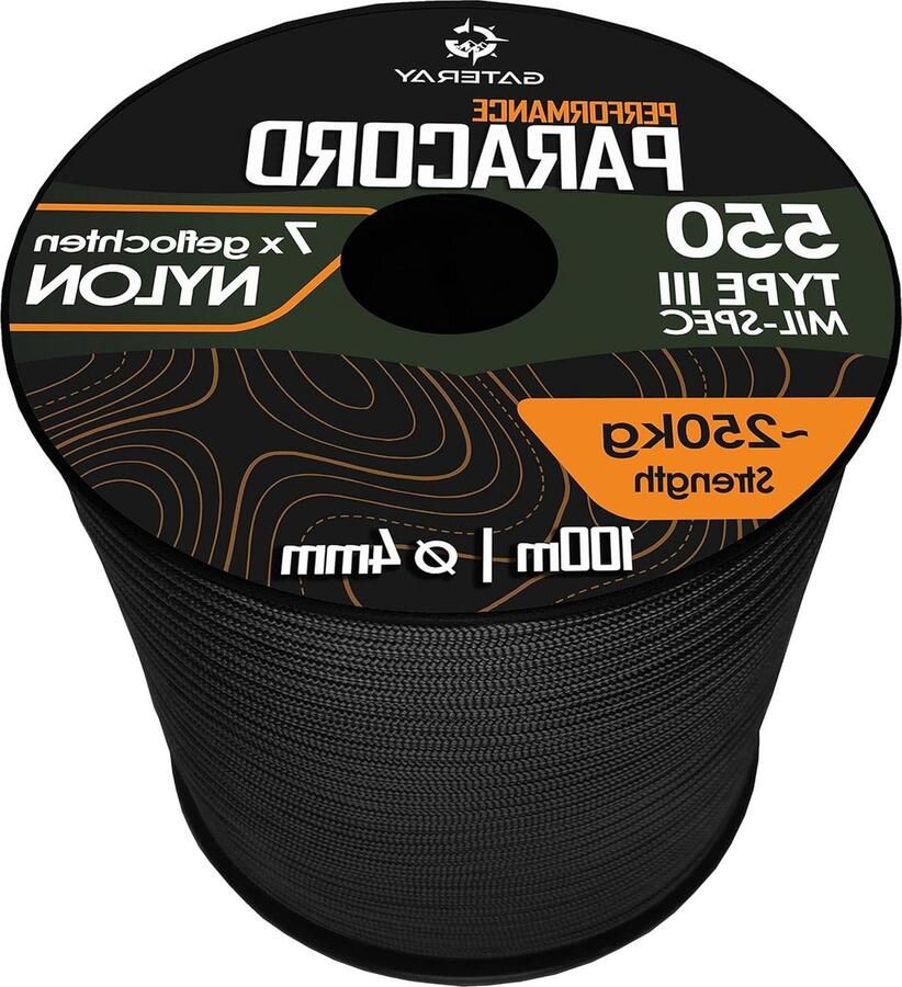 Performance Paracord 550 4 mm nylon koord 100 meter multifunctioneel touw kamperen outdoor survival zwart 100 m