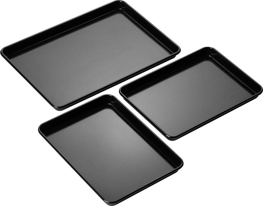 Performance set van 3 bakplaten professioneel koolstofstaal met hoogwaardige Eclipse anti-aanbaklaag koken en braden één bakplaat van 34 5 x 24 4 cm twee bakplaten van 25 x 18 cm