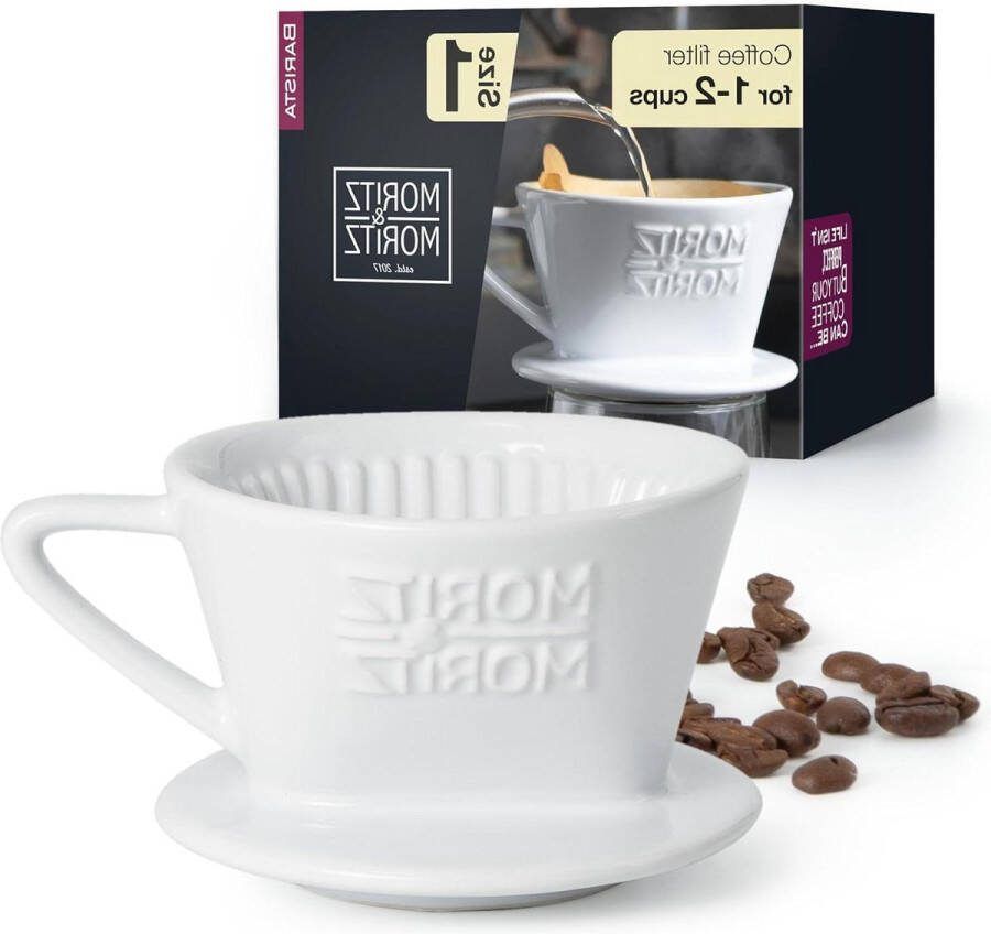 Permanent Koffiefilter Handfilter Koffie met Uitstekende Aromarijke Koffiesmaak Porselein Koffiefilter Koffiefilterhouder in voor 1-2 Koppen Wit