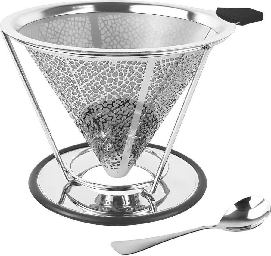 Permanente herbruikbare koffiefilter papierloos met lepel en sokkel
