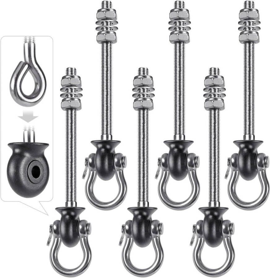 Permanente kleerhangers voor schommel speelplaats veranda yoga 6 stuks roestvrijstaal hout en stalen balken capaciteit 6804 kg 180 graden 19 cm