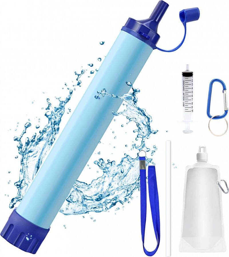 Personal Water Filter Straw Waterfilter Waterfles Filtert 1500L Complete set BPA-vrij Emergency Survival Gear Outdoor life Survival Personal Water Filtration Straw Water Purifier for Camping Hiking Climbing Backpacking