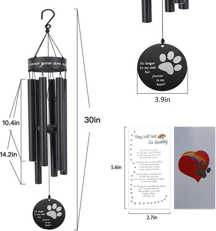 Pet Memorial Windgong Buiten 30 inch Poot Print Sympathie Windgong Honden Memorial Geschenken voor iemand die Loved Pet verliest Hond Rouwgeschenken voor thuis Tuin Patio