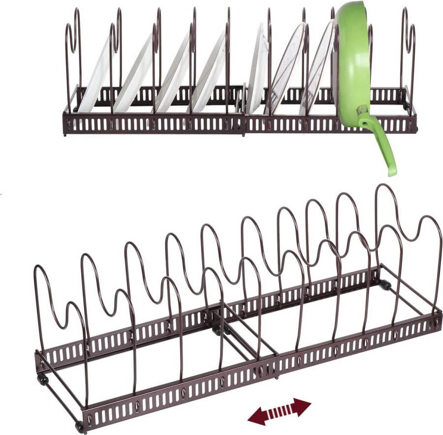 Pfannen Organizer Rack Pfannenhalter Erweiterbares Topfdeckelhalter mit 10 verstellbaren Trennwänden Küchen Pfannendeckel Halter für Schranktheke (Bronze)