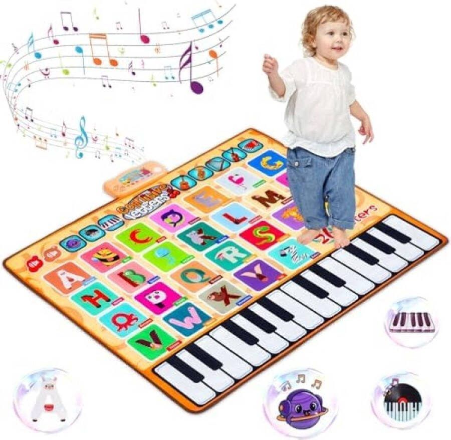 Pianomat Baby Muziekmat Dieren muzikale speelmat met 14 pianotoetsenbord kinderspeelgoed cadeautje voor kinderverjaardag voor jongens en meisjes 99 x 80 cm