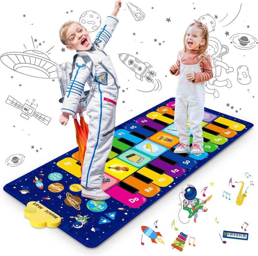 Pianomat muziekmat voor kinderen sterrenhemel muziek dansmat keyboard piano speelmat educatief speelgoed grappig speeltapijt met 8 instrumenten 10 liedjes en 20 toetsen 120 x 48 cm