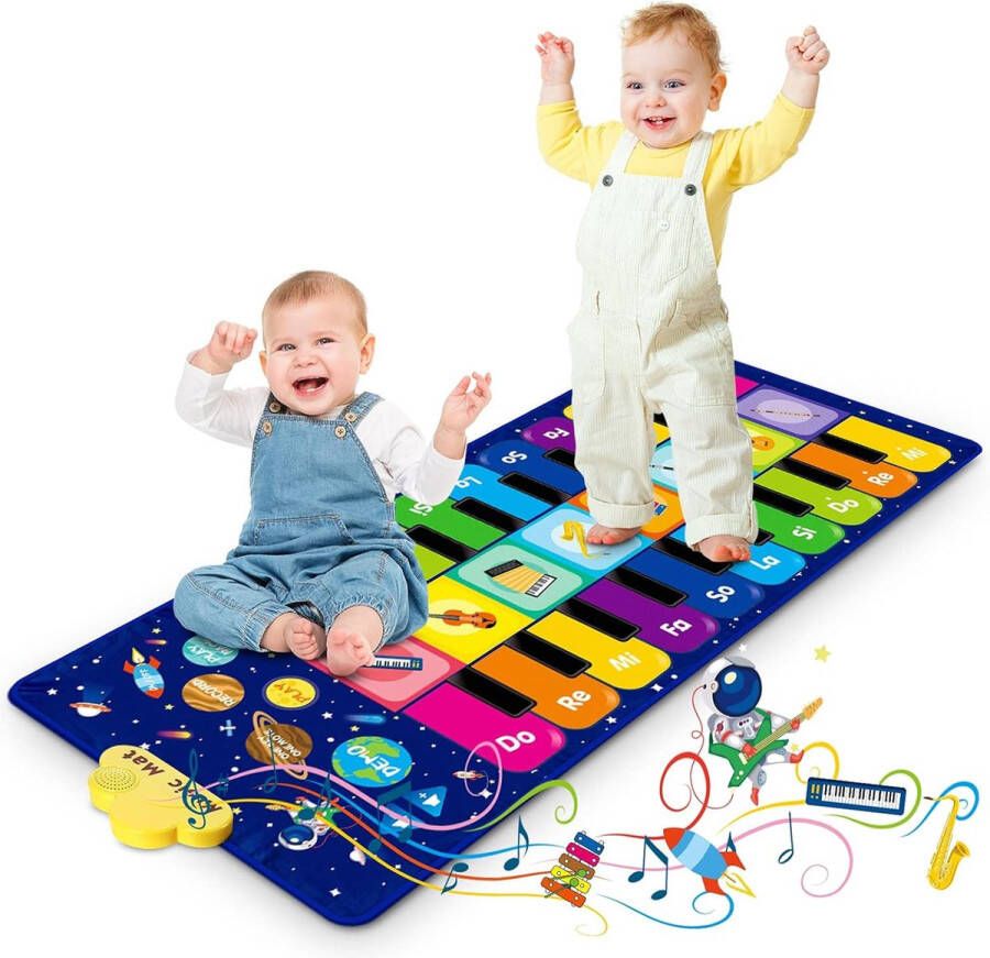 Pianomuziek Dansmat Pianomat voor peuters speelmat met muziek Babymuziekmat Speelmat Toetsenbordmat met 8 instrumenten en 20 toetsen speelgoed Cadeaus voor jongens Meisjes 1 2 3 4 5 jaar oud 120 x 48 cm