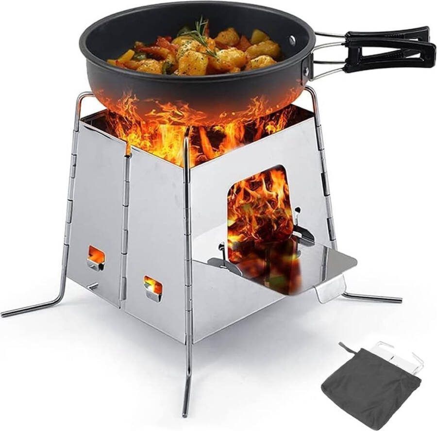 PicknickbarbecueDraagbare Roestvrij staal Opvouwbare Houtskool BBQ Grill Afneembare Kleine BBQ Grill grillset winddicht Camping Buiten Reizen Met Draagtas