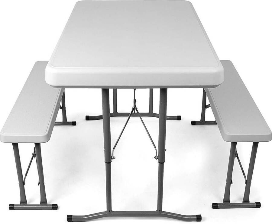 Picknicktafel Biertafel met banken Vouwtafel + 2 vouwbare zitbanken wit 105x62 cm