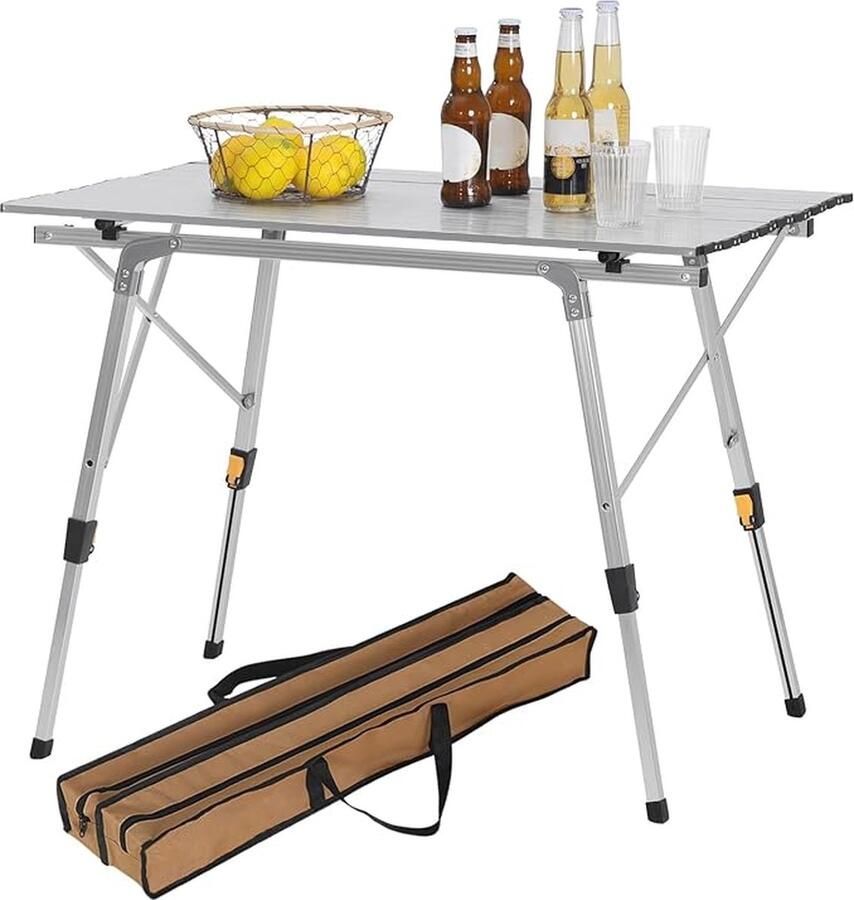 Picknicktafel inklapbaar Wandeltafel hoogte verstelbaar Campingtafel in aluminium 90x52.2X (45-72) cm