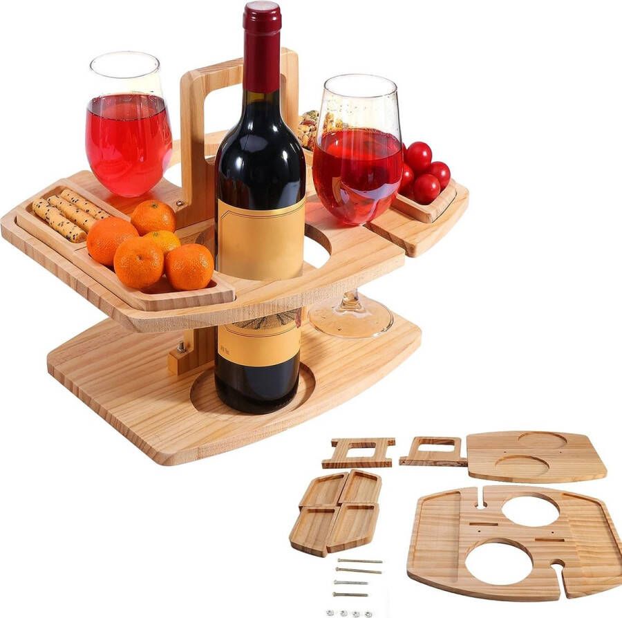 Picknicktafel Outdoor Wijn Picknicktafel Mini Meubilair Snack Dienblad Kaasblad Houten Picknicktafel Feest met Glazen Houder Inklapbare Wijn en Champagne Picknicktafel voor Camping Strand Park