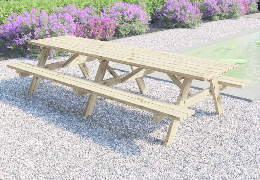 VKT Tuintafel Picknicktafel superieur (vuren) L300xB154xH74 cm Afmeting tafelblad: L74 5xB300 cm Houtdikte blad en zitting: 4 2 cm
