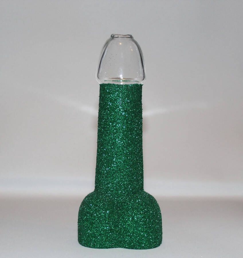 Merkloos Sans marque Piemel glas Penis shotglas Glitter groen 150ml + GRATIS piemelrietje