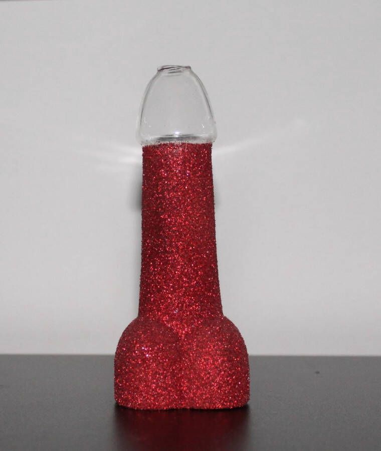 Merkloos Sans marque Piemel glas Penis shotglas Glitter rood 150ml + GRATIS piemelrietje