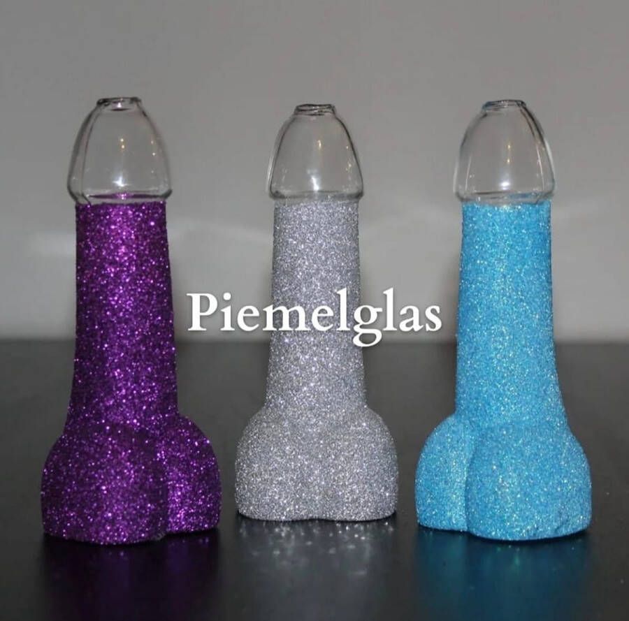 Merkloos Sans marque Piemel glas Penis shotglas Glitter zilver 150ml + GRATIS piemelrietje