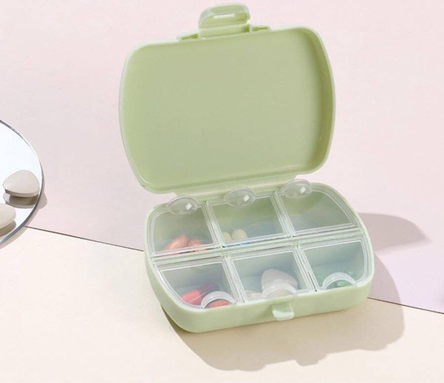 Pillendoos met 6 vakken Opbergdoos voor medicijnen Geel en groen Vochtbestendig Reizen en dagelijks gebruik