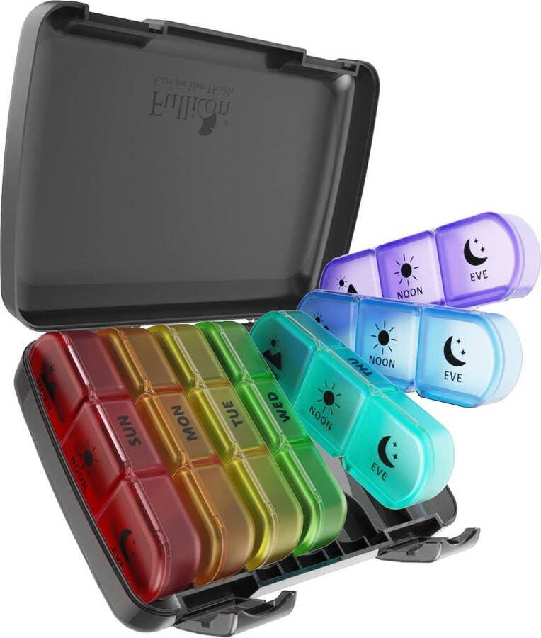 Pillendoos Organizer 7 dagen 3 keer per week met groot compartiment dagelijkse opbergdoos voor medicijnen vitaminen en supplementen (regenboog)