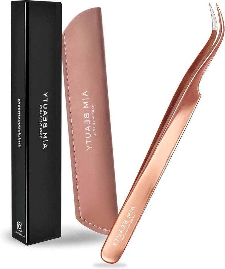 Pincet inclusief etui gebogen wimperpincet voor nageldesign accessoires wimperkruller kunstwimpers extensions wimperverlenging (roségoud)