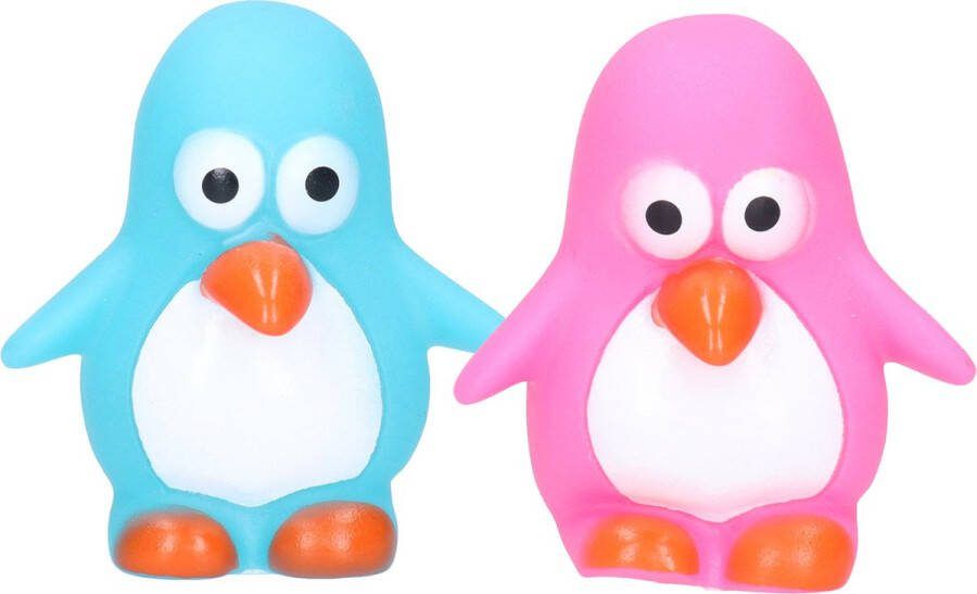 Pinguin badeendjes rubber 2 stuks roze en blauw 6 cm bad speelgoed