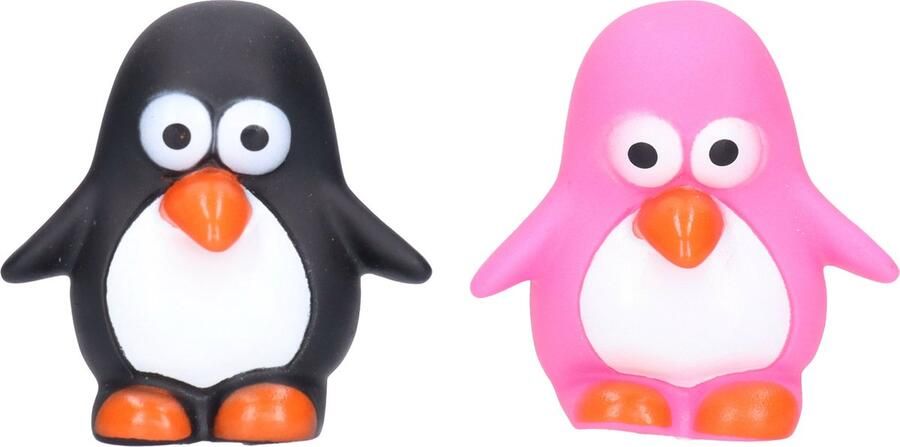 Pinguin badeendjes rubber 2 stuks roze en zwart 6 cm bad speelgoed