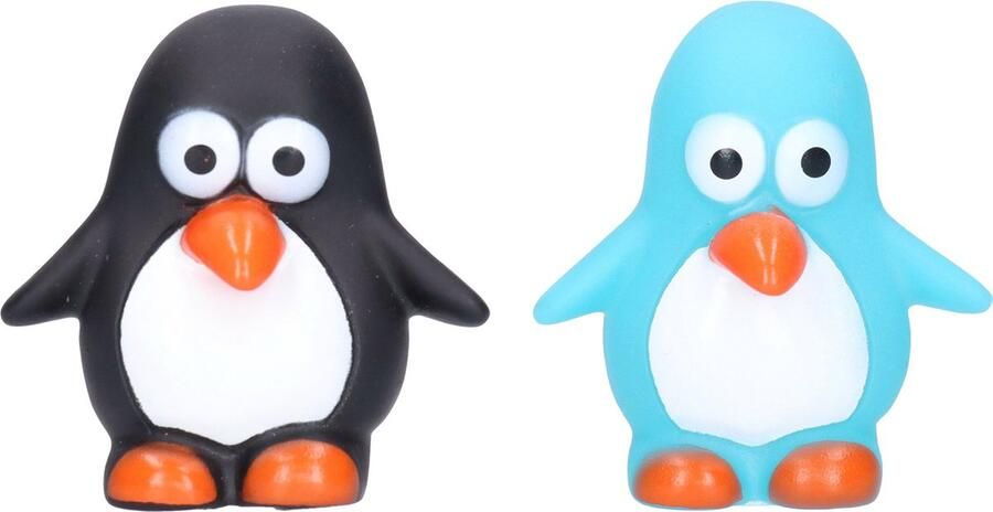 Pinguin badeendjes rubber 2 stuks zwart en blauw 6 cm bad speelgoed