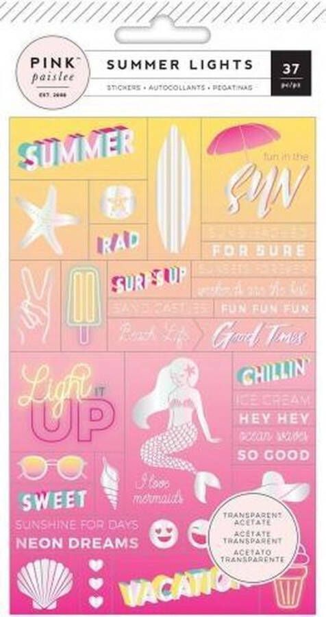 Pink Paislee: summer lights stickers 37pcs word holographic (310270)