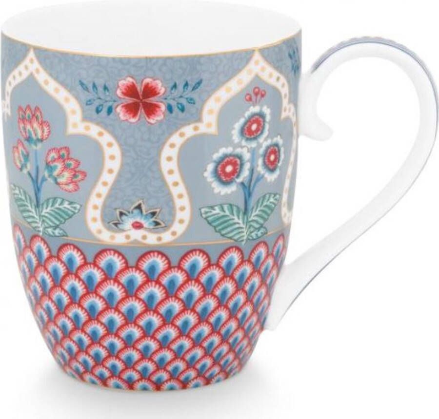 Pip studio flower festival light blue scallop deco xl mok 450ml