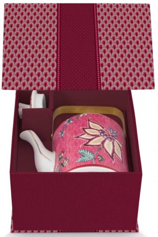 Pip Studio oriental flower festival dark pink theepot 1L