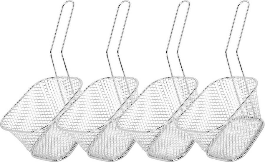 PIQIUQIU Set of 4 Frying Baskets Serving Baskets for Chips Stainless Steel Frying Baskets for Serving 10.5 x 8.5 x 6.5 cm