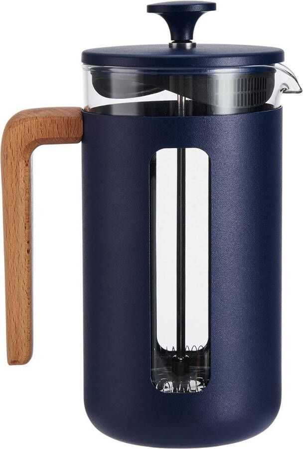 Pisa Cafetière 8-Kops 1L Hittebestendig Borosilicaatglas-Roestvrij Staal-Easy-Grip Zuiger-Met French Press-Blauw
