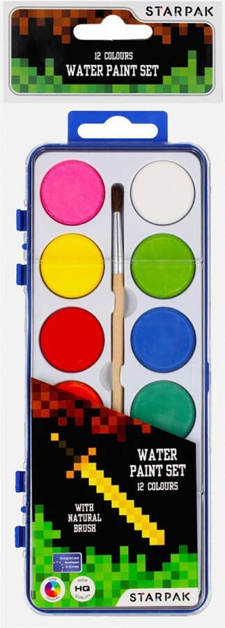 Pixel Game Waterverf schilderset 12 kleuren met een penseel