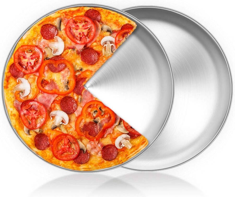 Pizza Bakplaat Ronde Pizzavorm 30 cm Roestvrijstalen Pizza Bakplaat Set van 2 voor Oven Bakken Niet-giftig & Gezond Makkelijk schoon te maken & Vaatwasmachinebestendig