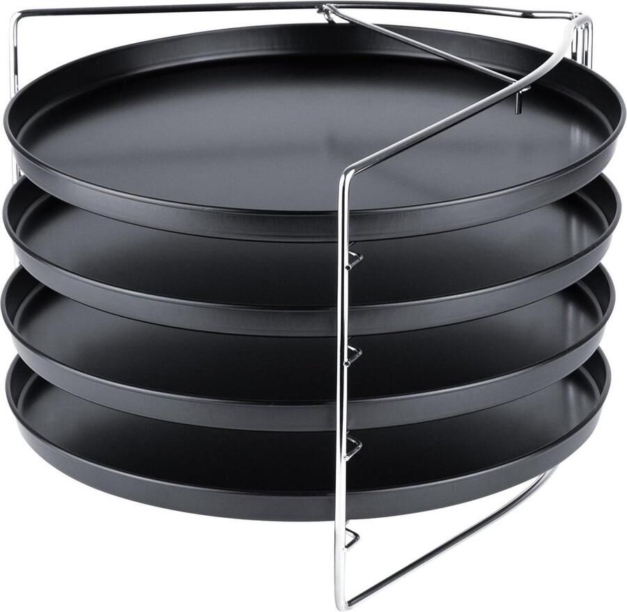 Pizza bakset 5-delig met vergrendelbare standaard pizzaplaat rond 28 cm pizzarooster voor oven bak 4 pizza's tegelijk