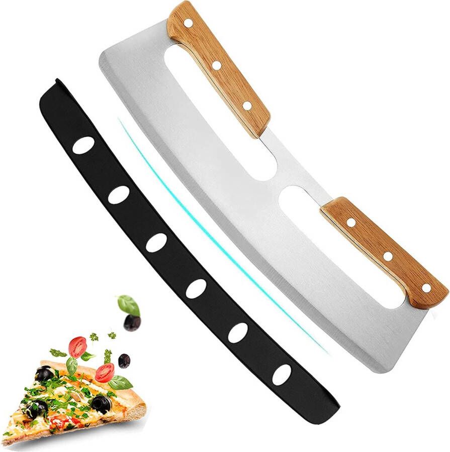 Pizza cutter roestvrij staal Pizza mes met houten handvat en beschermhoes ergonomisch pizza weegmes Pizza cutter voor cake pizza 35 x 11 cm