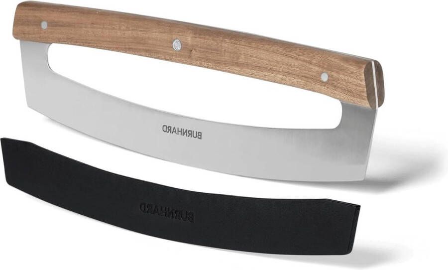 Pizza Cutter with Protective Cover Pizzames 355cm Crib Knife Acacia Wood and Steel