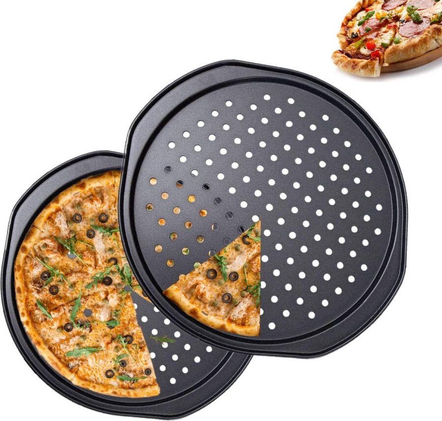 Pizza Dienbladen 2 Pack Geperforeerd en Niet-klevend Voor Oven Zelfs Warmteverdeling