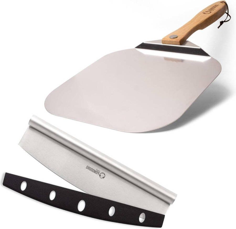 Pizza Lover's Bundle 12x14 aluminium pizzaschep met opvouwbaar houten handvat 14 inch roestvrijstalen pizza-tuimelaar premium pizza gereedschap voor thuis en professioneel gebruik