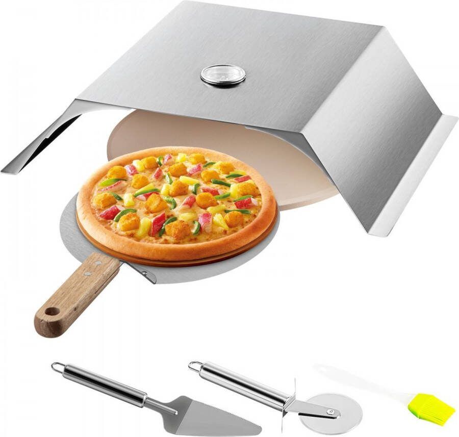 Pizza Oven Buiten 48 x 35 x 17 cm Pizza Oven Kit 3 kg Zilver Roestvrijstalen Pizzaoven zeer Geschikt voor het Bakken van Pizza Desserts Vlees en Groenten in Buitentuinen Terrassen en Patio's