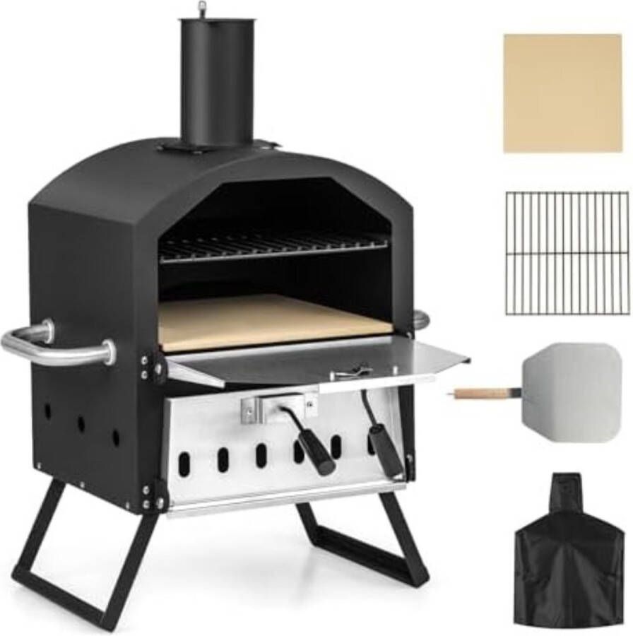 Pizza oven houtgestookte Pizza oven buiten Pizza oven tuin Pizzaoven houtgestookte Pizzaoven buiten 44 x 26 x 72 cm Zwart
