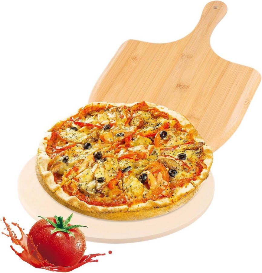 Pizza steen set 30 cm bamboe pizzasteen ronde pizzasteen voor oven ultra hittebestendige pizzaschep bamboe pizzaschep peddel pizza snijder bakken van pizza stone