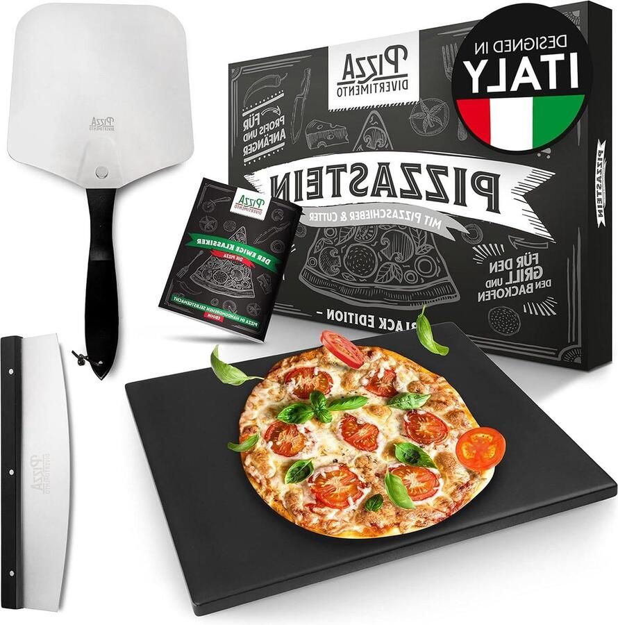 Pizza stenen voor oven en gasgrill Set van 3 Met pizzaschuif & pizzasnijder Cordierite pizzasteen Accessoires voor broodbakken Inclusief e-receptenboek pizza stone
